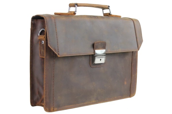 18 in. Slim Full Grain Leather Briefcase Laptop Bag With Latch Lock LB38