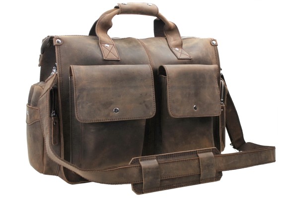 Full Grain Leather Overnight Duffle Travel Laptop Bag LD09